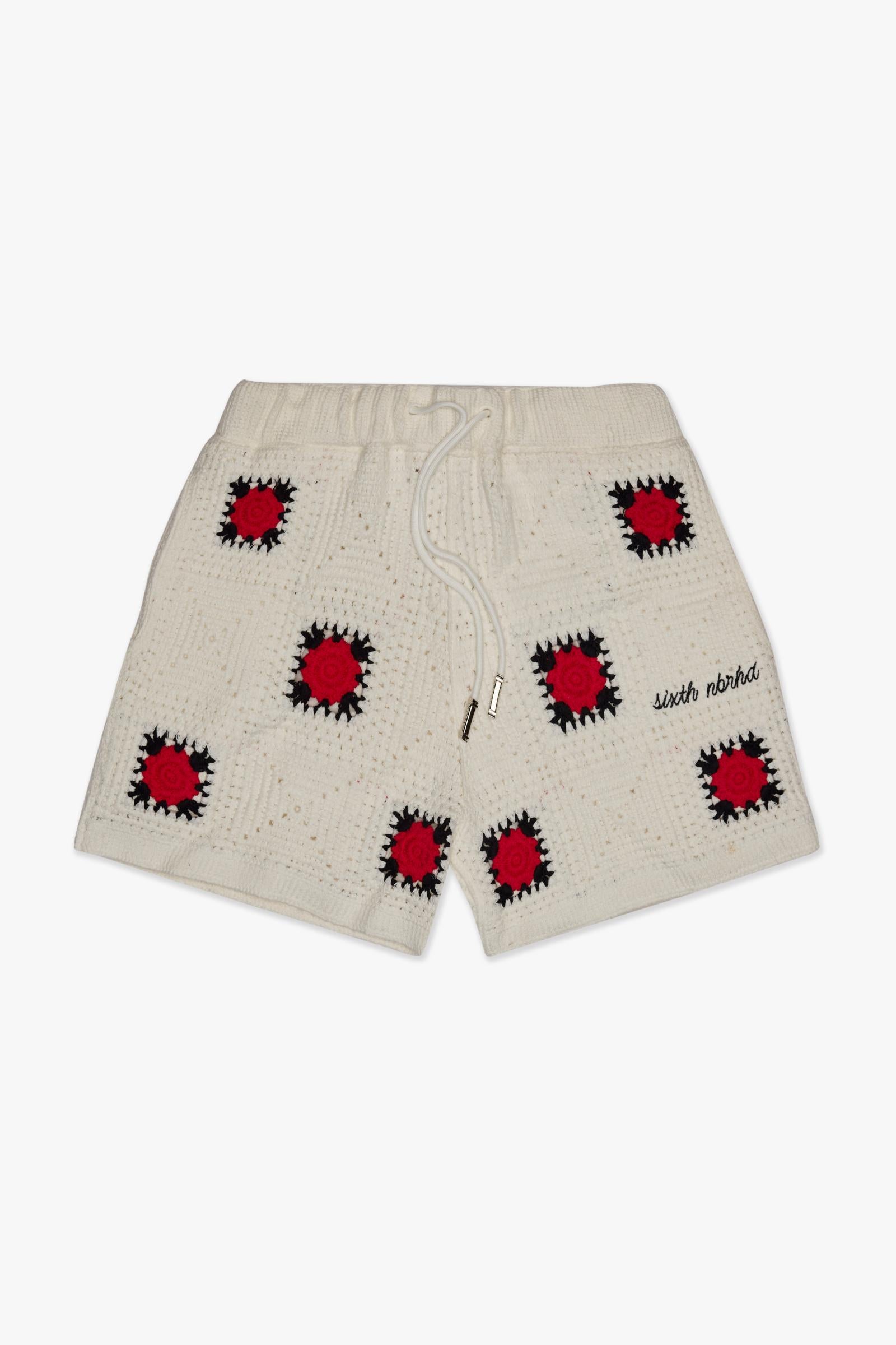 "HANDMADE" KNIT SHORTS - CREAM - BLACK