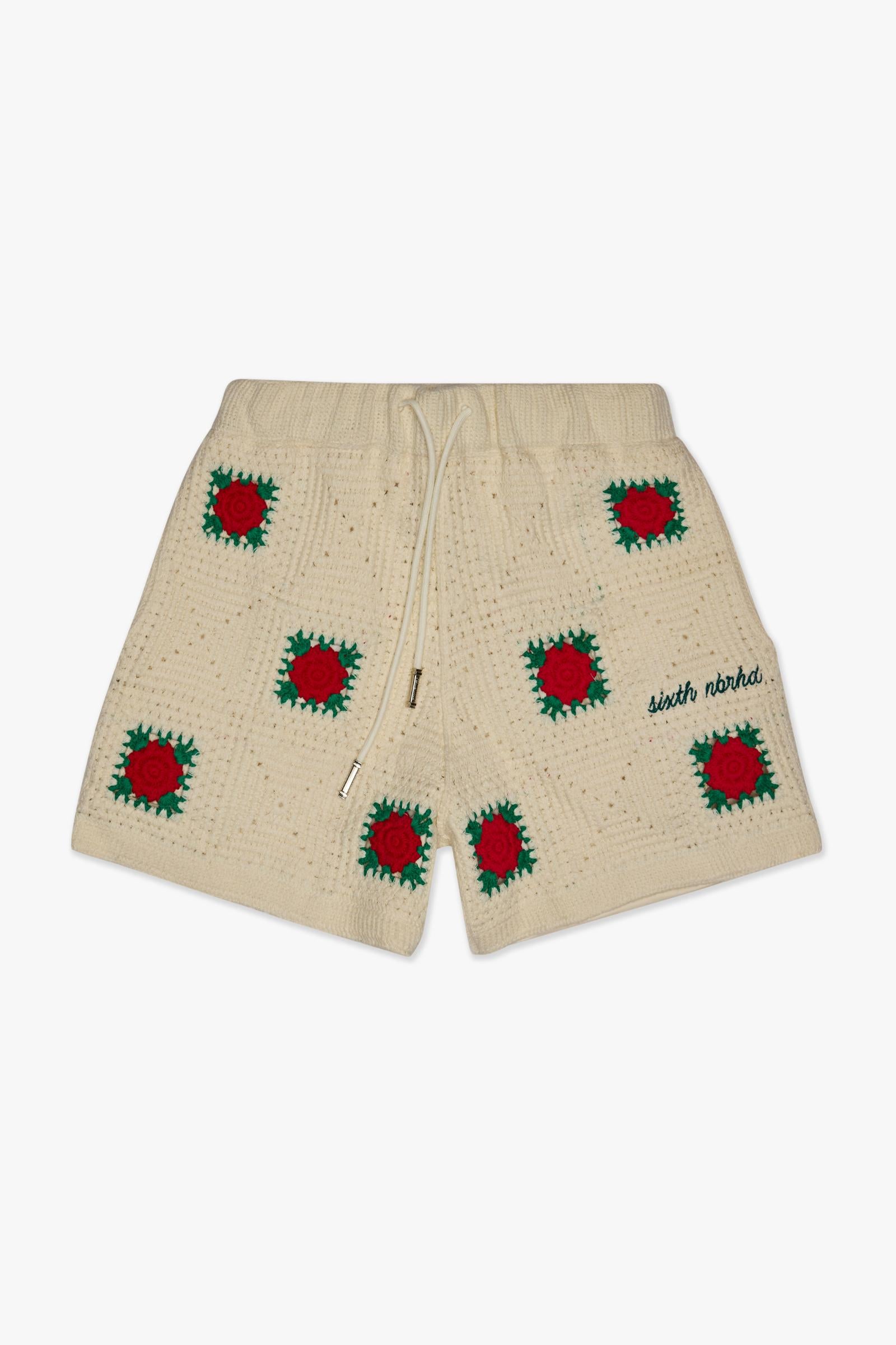 "HANDMADE" KNIT SHORTS - CREAM - GREEN