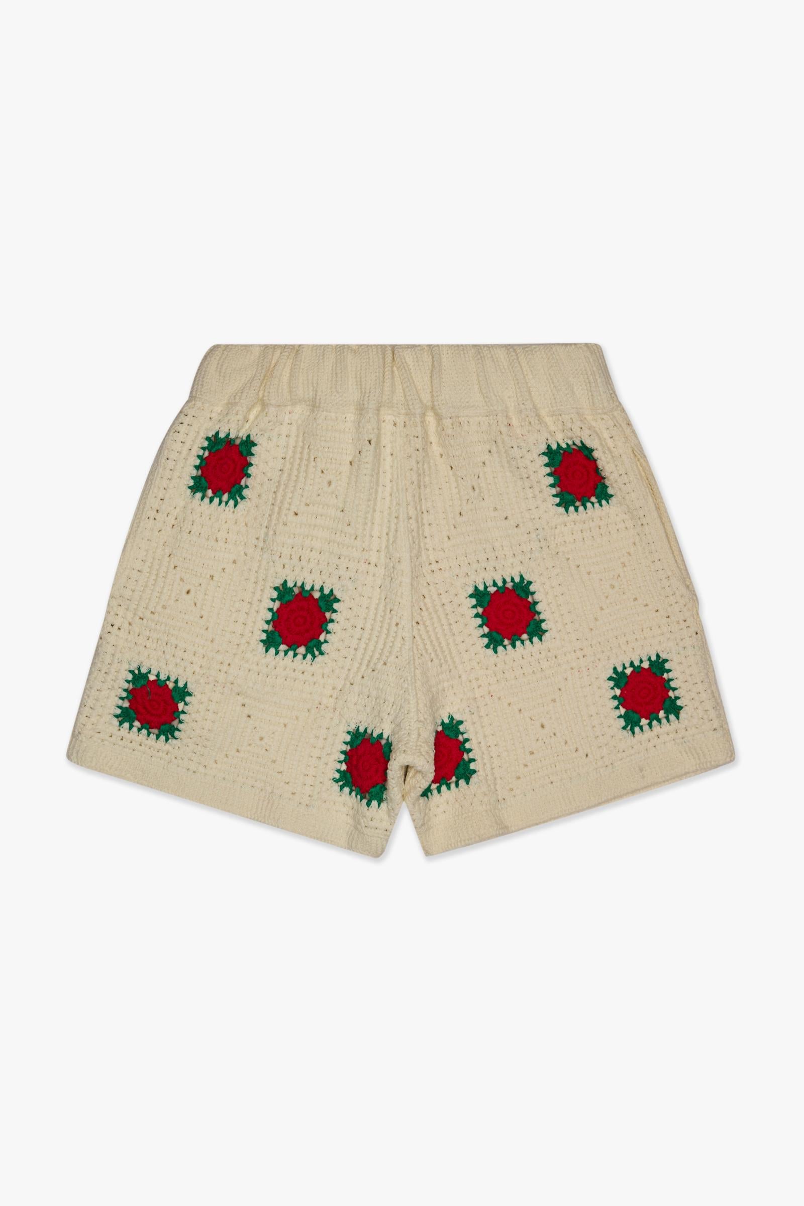 "HANDMADE" KNIT SHORTS - CREAM - GREEN