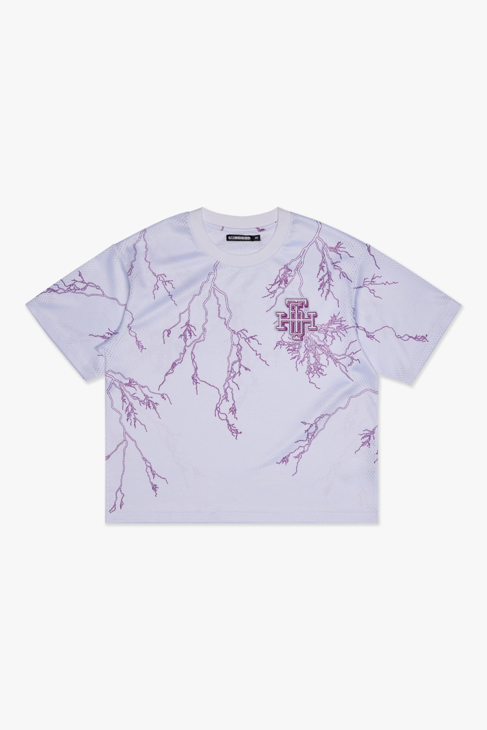 "SCRIMMAGE" BOX-FIT MESH TEE - WHITE PURPLE