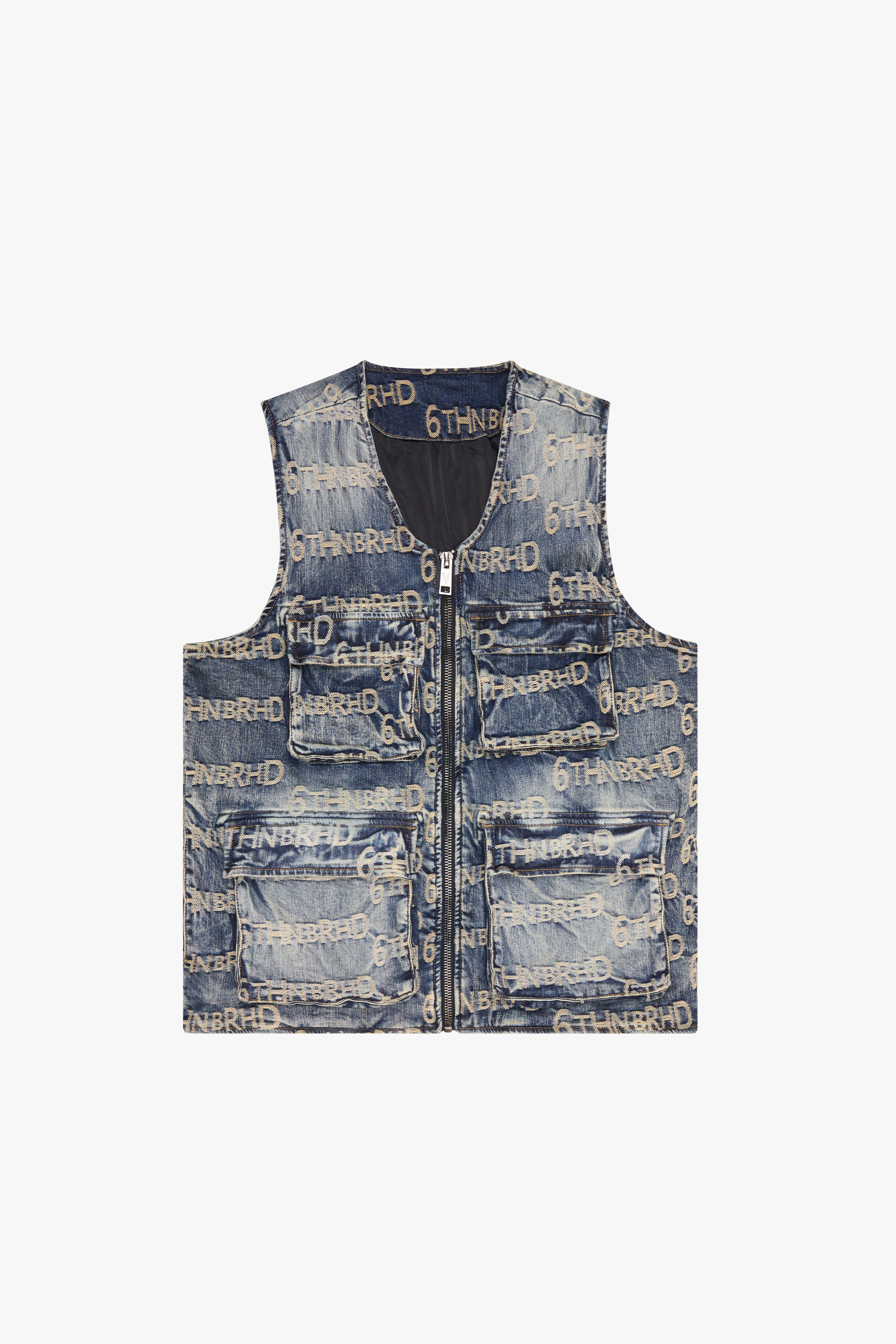 "SIGNATURE" DENIM JACQUARD VEST - BLUE WASH